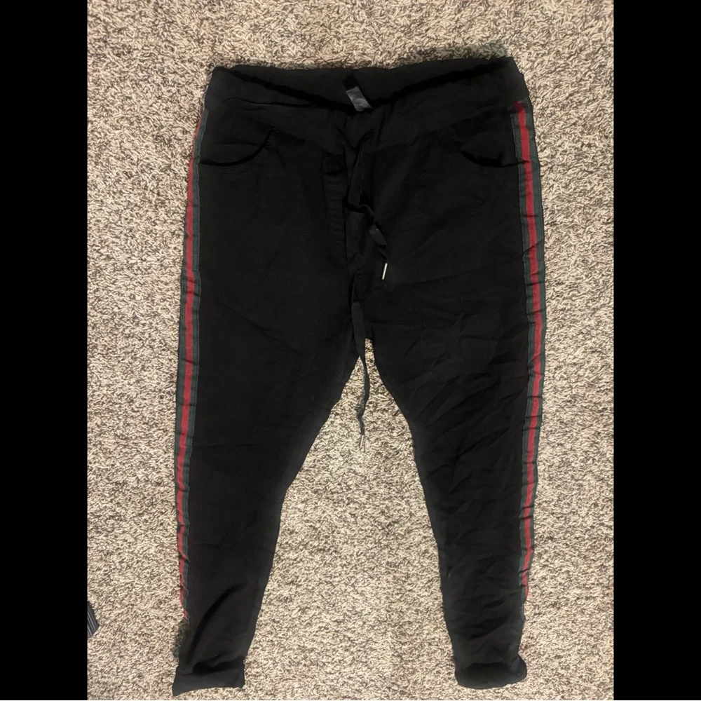 Venti6 Black Joggers with Red and Green Stripe